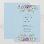 Hellblaue ruhige botanische Hochzeit Einladung (Vorne/Hinten)
