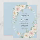 Hellblaue ruhige Rosenhochzeit Einladung (Vorne/Hinten)