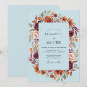 Hellblaue Rustikale Blumenhochzeit Einladung (Vorne/Hinten)