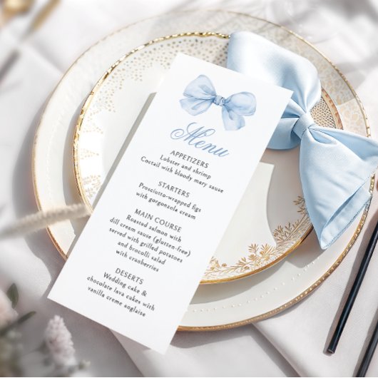 Hellblaue Schleife Coquette Baby Boy Shower Menükarte