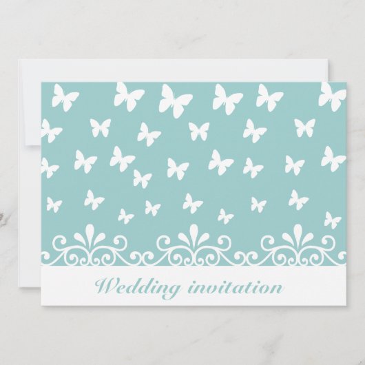 Hellblaue Schmetterlinge Wirbel Hochzeitsfeier Einladung (Vorderseite)