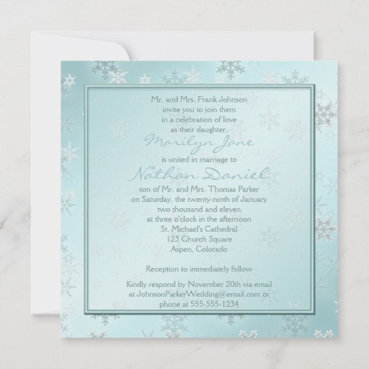 Hellblaue Schneeflocken, die Einladung Wedding (Rückseite)