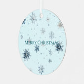 Hellblaue Schneeflocken Weihnachten Ornament Aus Metall (Vorderseite links)