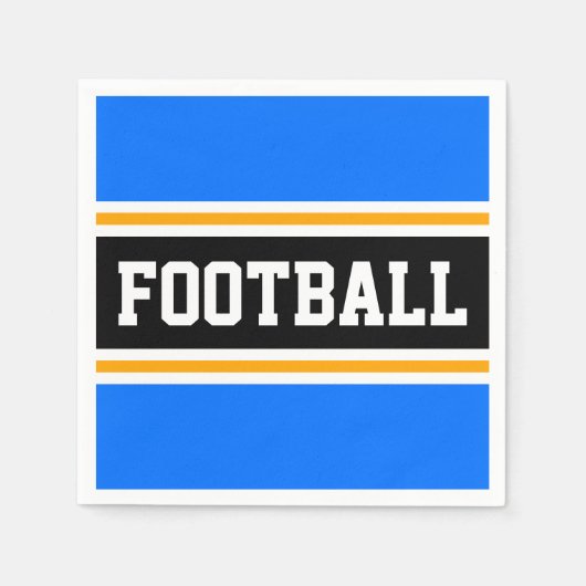 Hellblaue Schwarz-weiß-gelbe FUSSBALLstreifen Serviette (Vorderseite)