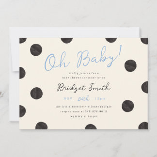 Hellblaue schwarze Punkte Babyparty-Einladung Einladung
