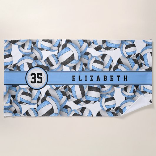 Hellblaue schwarze Volleyball-Girls Strandtuch (Vorderseite)