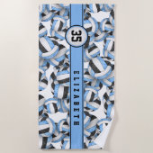 Hellblaue schwarze Volleyball-Girls Strandtuch (Vorderseite)