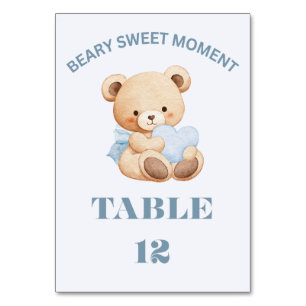 HELLBLAUE SENKRECHTE BEARY SÜßE JUNGE BABY-PARTY TISCHNUMMER