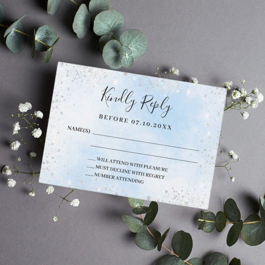 Hellblaue Silber-Hochzeitskarte RSVP Karte