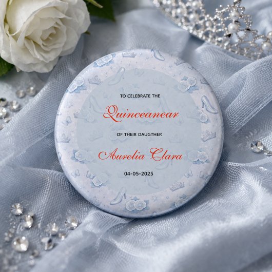 Hellblaue Silber Prinzessin Quinceanera Geburtstag Button