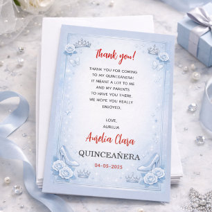 Hellblaue Silber Prinzessin Quinceanera Geburtstag Dankeskarte