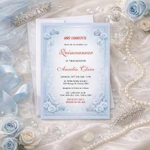 Hellblaue Silber Prinzessin Quinceanera Geburtstag Einladung