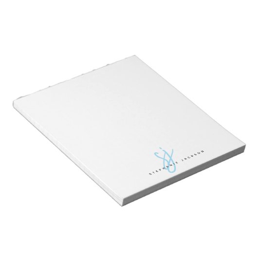 Hellblaue Skript-Monogramm-Initialen Notizblock (angewinkelt)