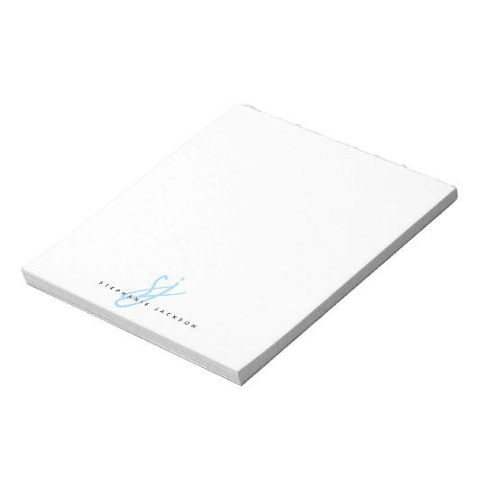Hellblaue Skript-Monogramm-Initialen Notizblock (Rotiert)