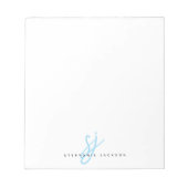 Hellblaue Skript-Monogramm-Initialen Notizblock (Vorderseite)