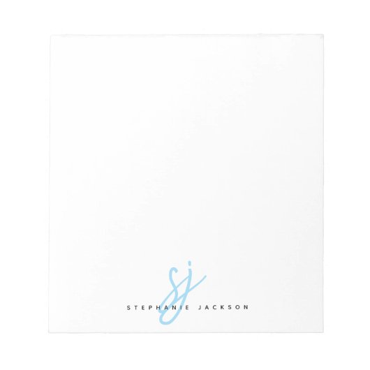 Hellblaue Skript-Monogramm-Initialen Notizblock (Vorderseite)