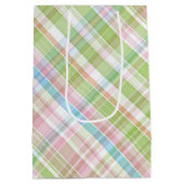 Hellblaue Soft Green Blush Pink Kariertes Kunstmus Mittlere Geschenktüte (Rückseite)