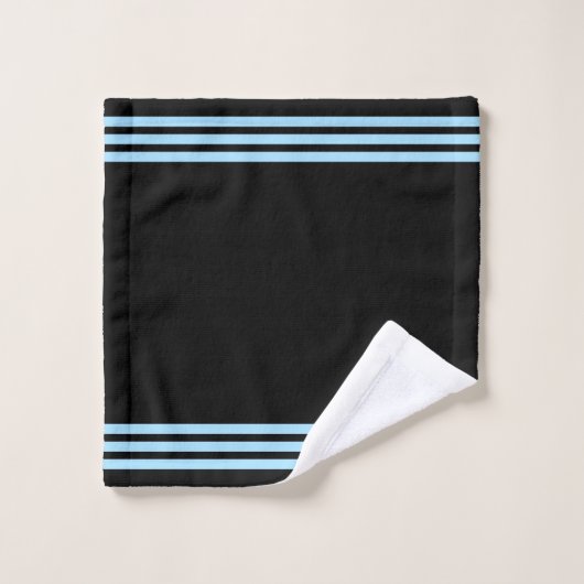Hellblaue Streifen auf schwarzem Badetuch-Set Badhandtuch Set (Waschlappen)