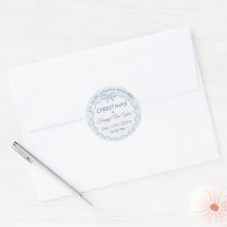 Hellblaue Streifen-Bow-Christmas-Save-the-Date Runder Aufkleber