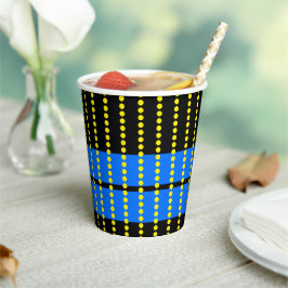 Hellblaue Streifen mit gelben Punkten auf schwarz Pappbecher