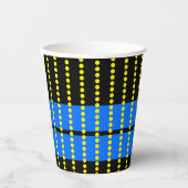 Hellblaue Streifen mit gelben Punkten auf schwarz Pappbecher (Vorderseite)