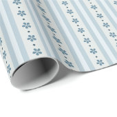 Hellblaue Streifen und Blumen Geschenkpapier (Rolleneckpunkt)