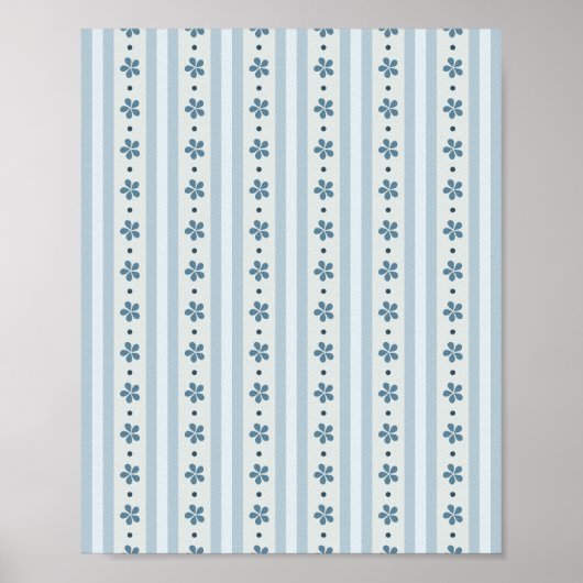 Hellblaue Streifen und Blumen Poster (Vorne)