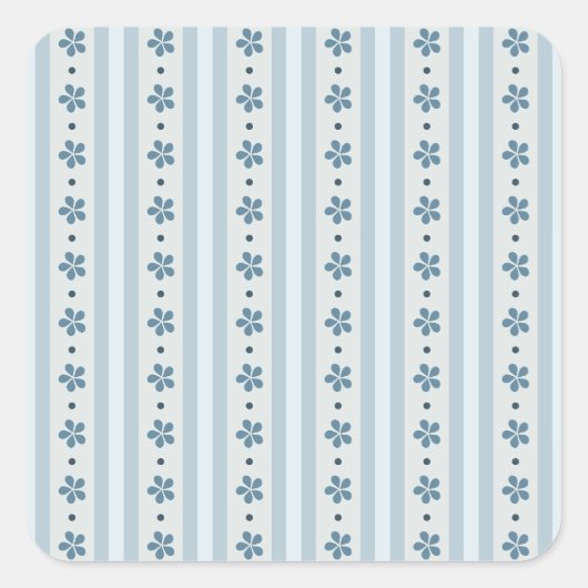 Hellblaue Streifen und Blumen Quadratischer Aufkleber (Vorderseite)