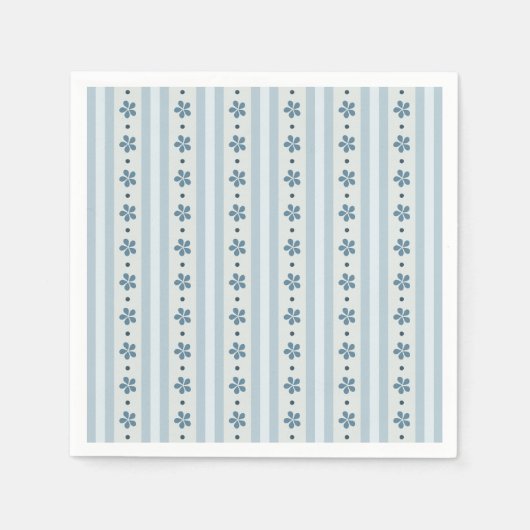 Hellblaue Streifen und Blumen Serviette (Vorderseite)