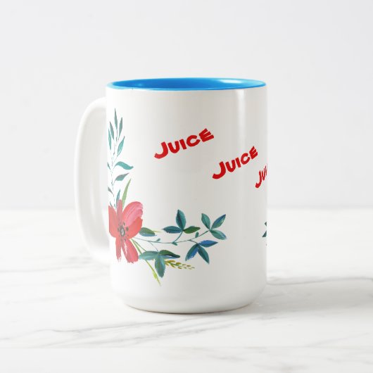 Hellblaue Tasse mit Blume-Dekor (Vorderseite Links)