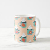 Hellblaue Tasse mit dampfnahtlosem Muster, Textur (VorderseiteRechts)