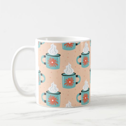 Hellblaue Tasse mit dampfnahtlosem Muster, Textur (Links)