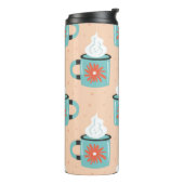 Hellblaue Tasse mit dampfnahtlosem Muster, Textur (Nach links gedreht)