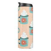Hellblaue Tasse mit dampfnahtlosem Muster, Textur (Nach rechts gedreht)