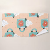 Hellblaue Tasse mit dampfnahtlosem Muster, Textur Badehandtuch (Badehandtuch)