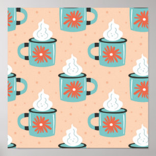 Hellblaue Tasse mit dampfnahtlosem Muster, Textur Poster