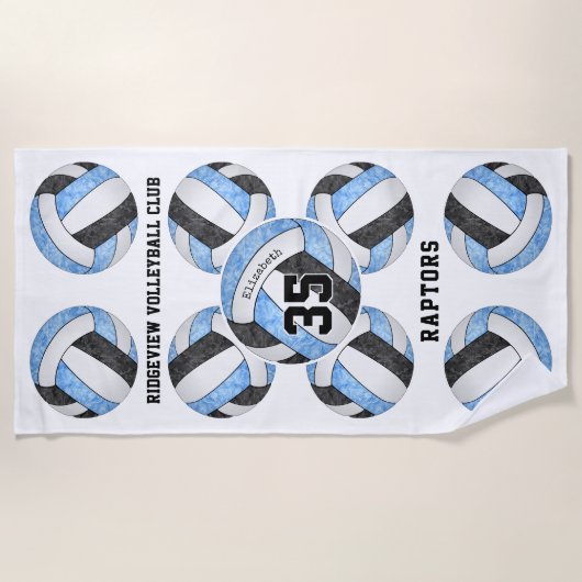 hellblaue Teamfarben Name Volleyballs Strandtuch (Vorderseite)