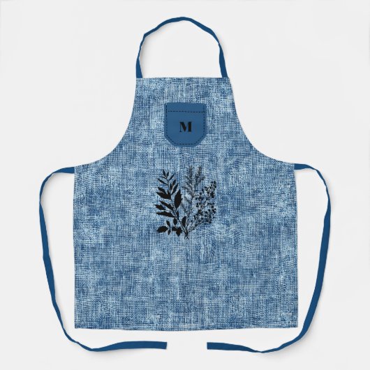 Hellblaue Texturierung mit Schwarzer Kräutermotiv Schürze (Vorderseite)