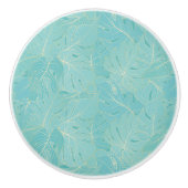 Hellblaue tropische Palmen Blätter Luxusmuster Keramikknauf (Vorderseite)