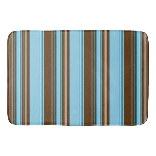 Hellblaue und Brown-Vertikale Striped Badematte (Vorderseite)