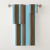 Hellblaue und Brown-Vertikale Striped Badhandtuch Set (Insitu)