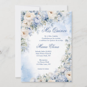 Hellblaue und cremefarbene Rosen. Einladung