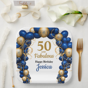 Hellblaue und flache goldene Geburtstagsfeier Pappteller