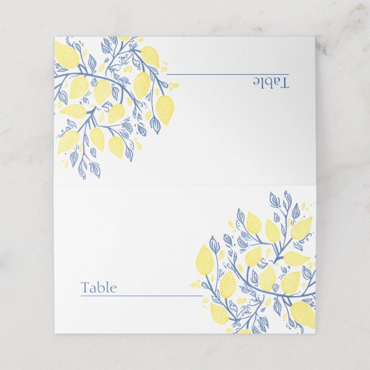 Hellblaue und gelbe Tischnummer Platzkarte (Außenseite Aufgefaltet)