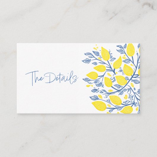 Hellblaue und gelbe Zitronenweine im Detail Begleitkarte (Vorderseite)