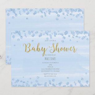Hellblaue und goldene Babyparty-Einladungen Einladung