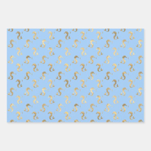 Hellblaue und goldene Meerjungfrau-Skala nahtlos Geschenkpapier Set (Vorderseite 3)