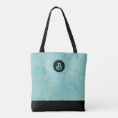 Hellblaue und goldene Palm Blätter Muster Monogram Tasche (Rückseite)
