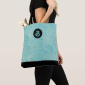 Hellblaue und goldene Palm Blätter Muster Monogram Tasche (Von Nahem)