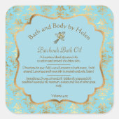 Hellblaue und goldfarbene Folie für Damaskosmetikp Quadratischer Aufkleber (Vorderseite)